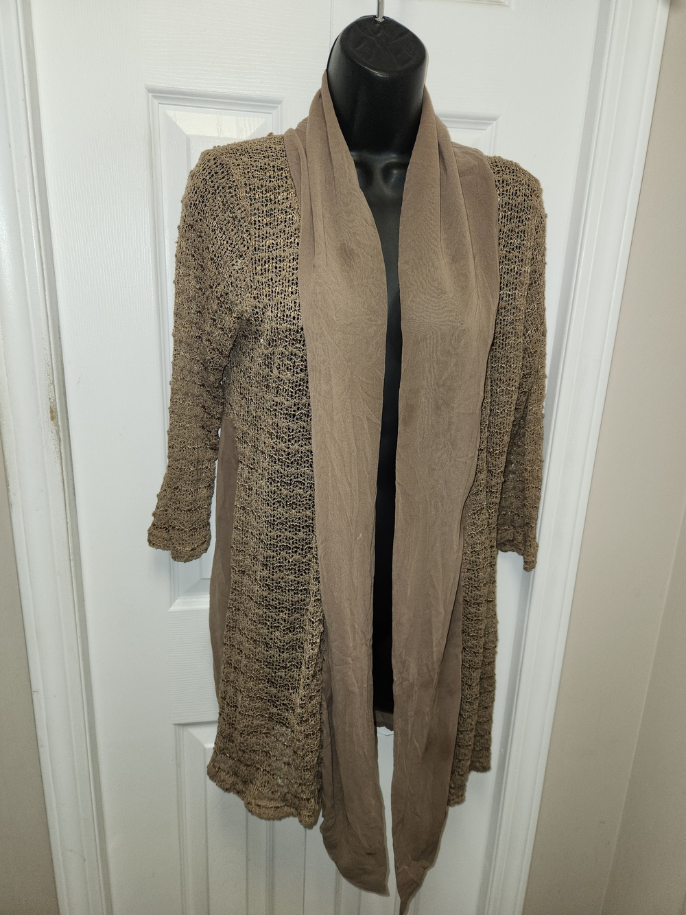 🍉Lightweight Taupe Open-Weave Draped Cardigan